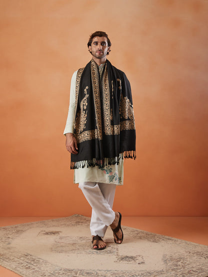Menƒ??s Nargis Aari Embroidered Stole (Size: 71x203 Cm)