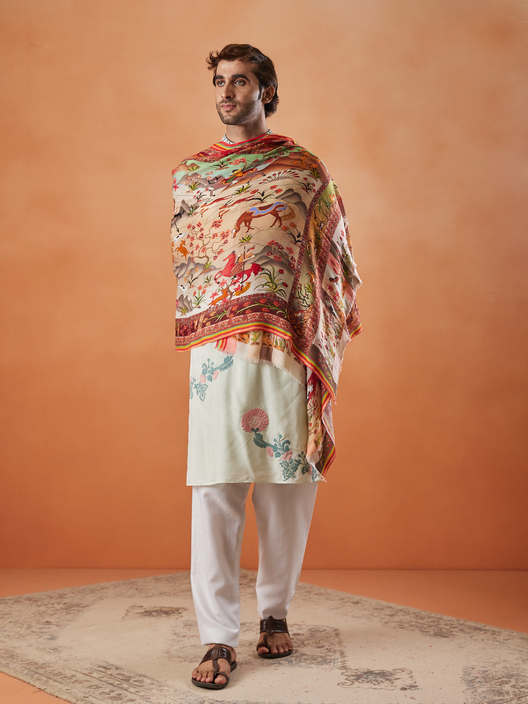 Men Fine Soft Bamboo Fibre Stole (Size: 71x203 Cm)