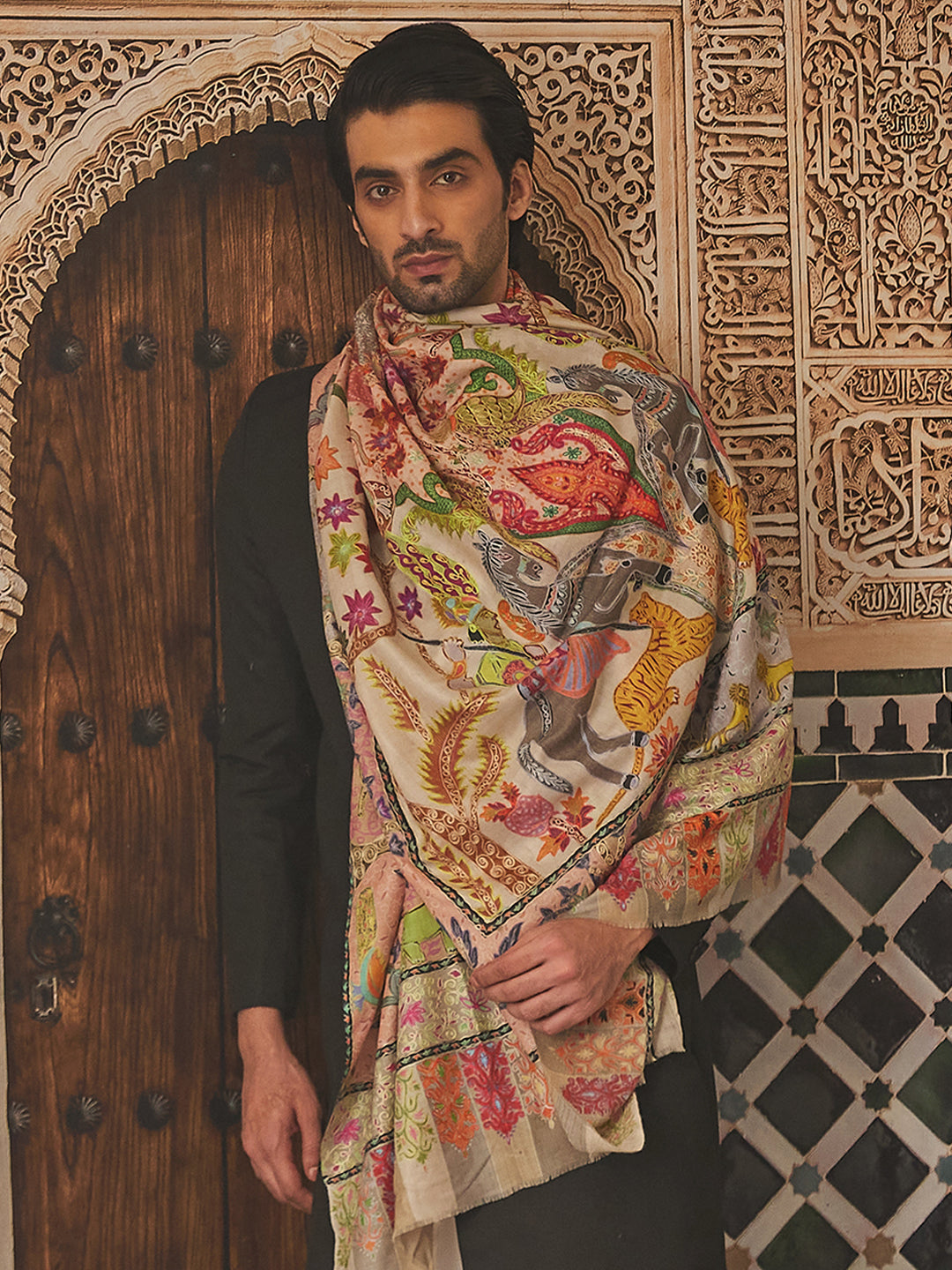 Pashmoda Men Kalamkari Embroidered Shawl (Size  101x203 Cm)