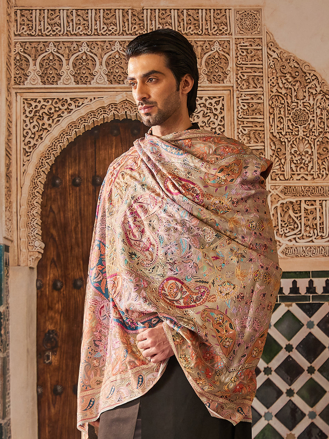 Pashmoda Men Kalamkari Embroidered Shawl (Size 101x203 Cm)