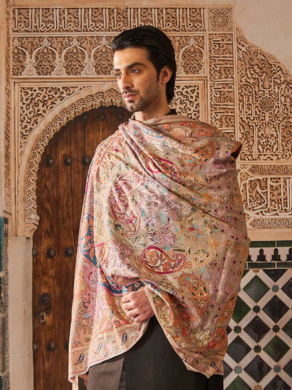 Pashmoda Men Kalamkari Embroidered Shawl (Size 101x203 Cm)