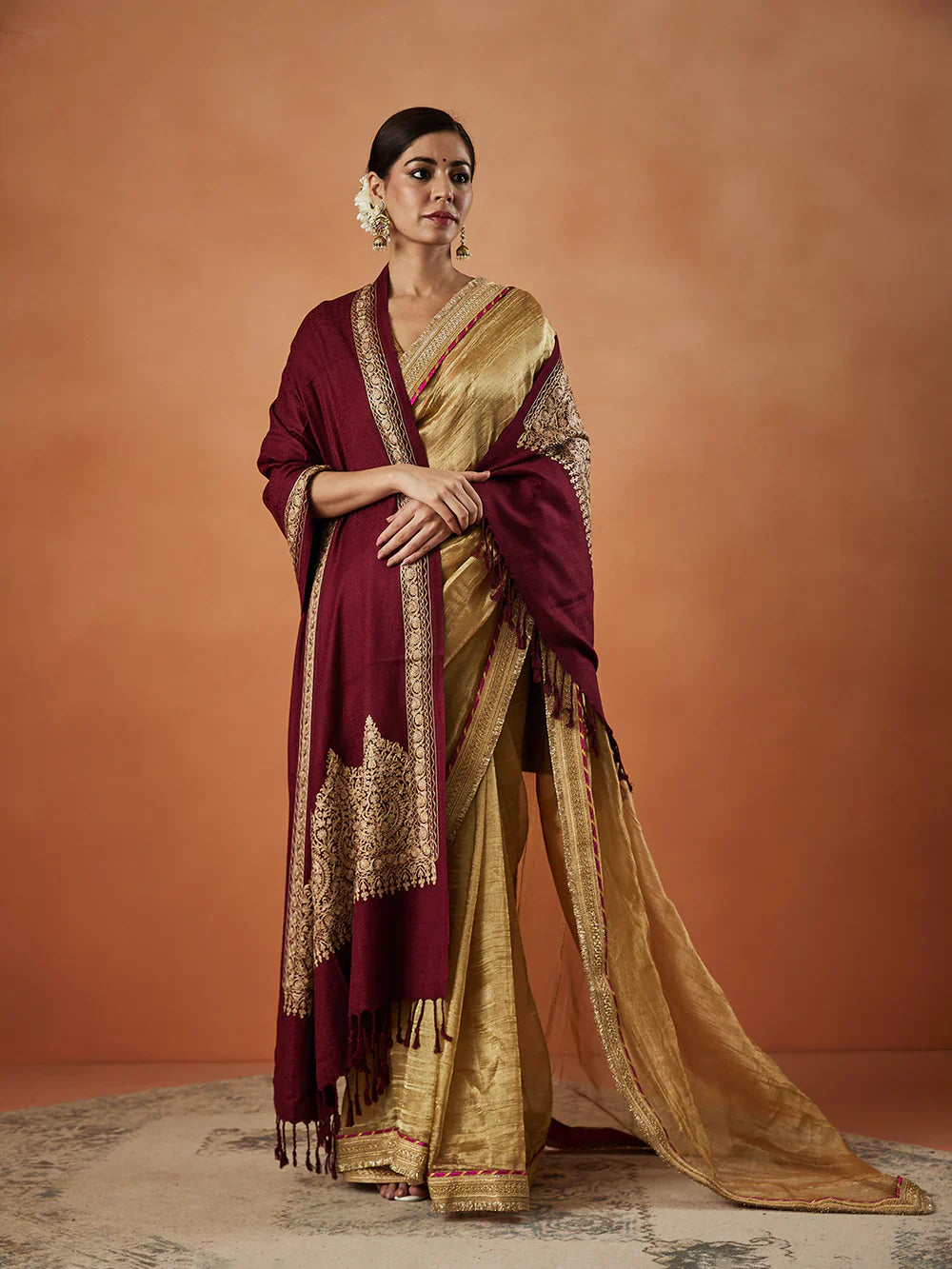 His and Her Gift Set of Jamawar Shawl and Embroidered Stole With Wooden Gift Box