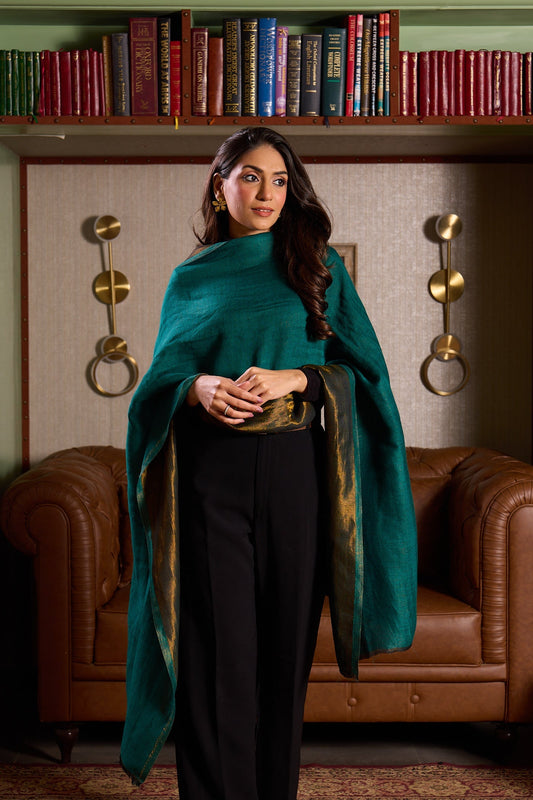 Pashmoda Womenƒ??s Zarish Reversible Zari Moonlight Fine Wool Stole (Size: 71x203 Cm)