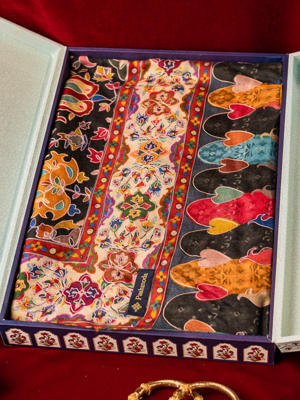 Gift Box of Zarmina Kalamkari Embroidered Shawl (Size:  101x203 CM)