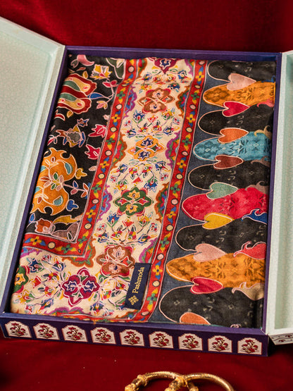 Gift Box of Zarmina Kalamkari Embroidered Shawl (Size:  101x203 CM)